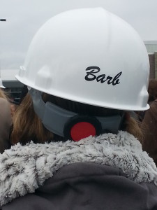 Barb Ellis at a chilly ground breaking ceremony.