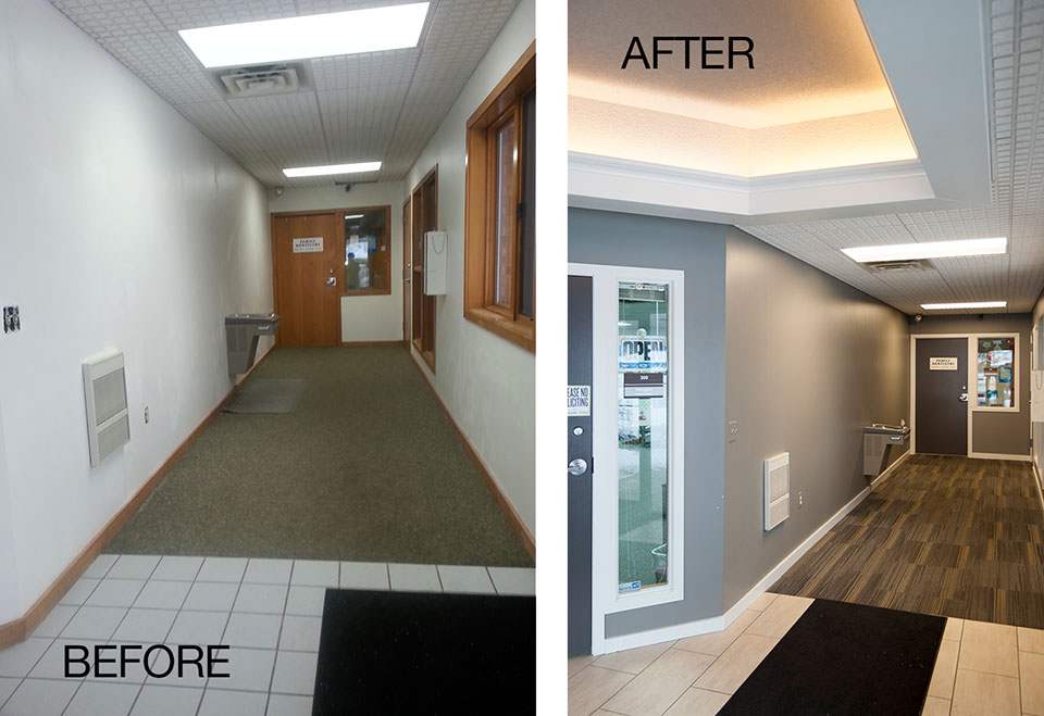 Photos showing the "before" and "after" results at 1535 44th Street corridors.